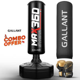 6ft Max Strike 360 Free Standing Punch Bag With Gloves & Rain Cover Main IMG Glove Color Is Gold.