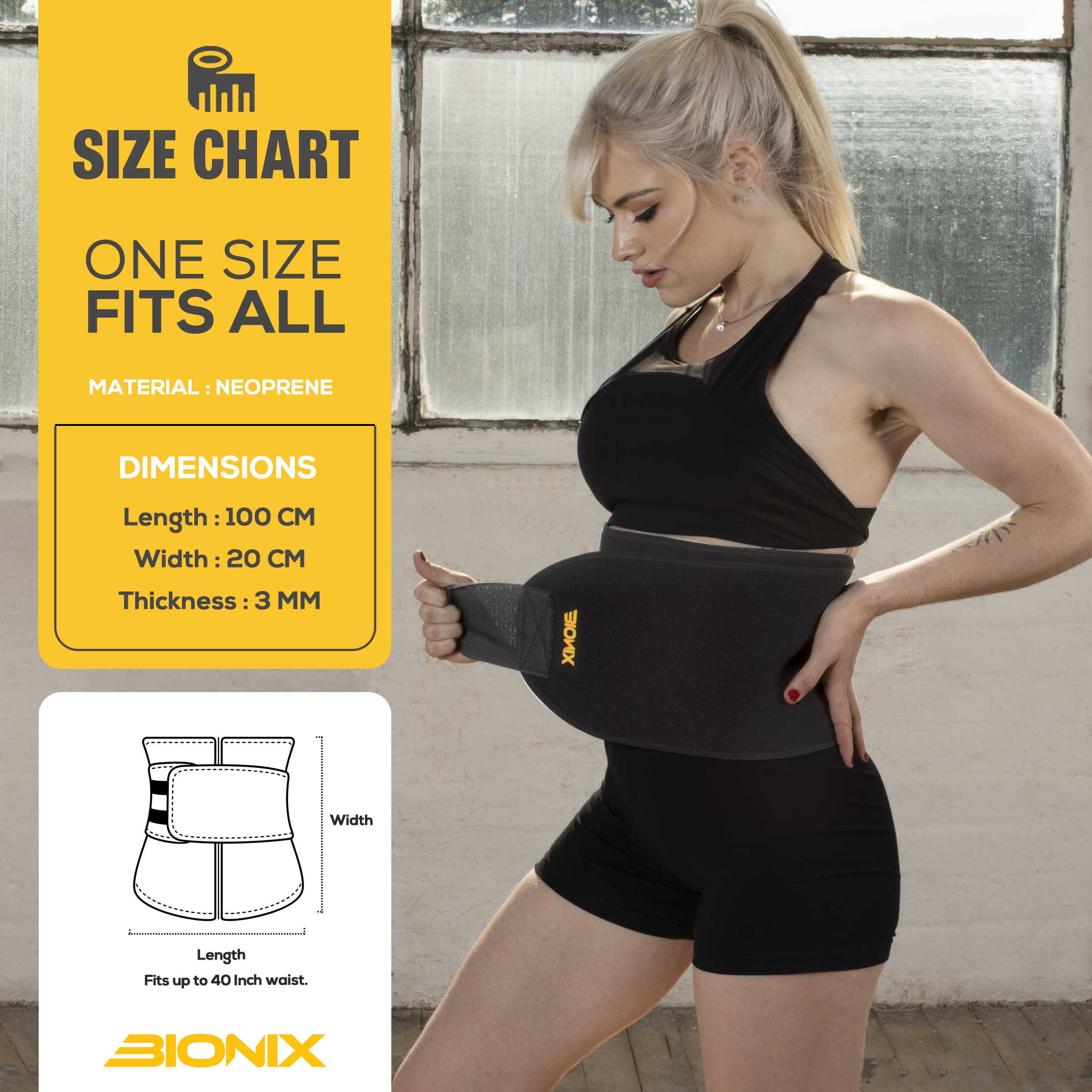 Waist Trimmer Slimming Belt-Size chart details.