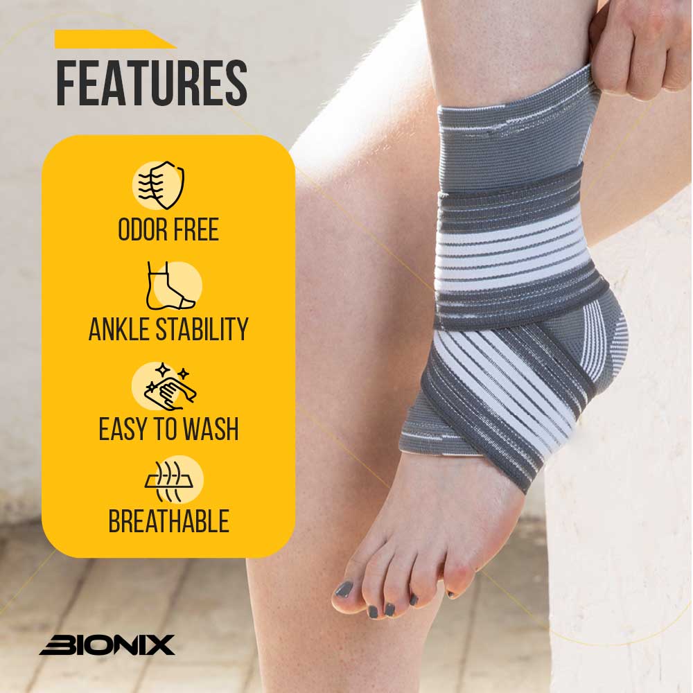 Ankle Support Brace - Compression Bandage with Adjustable Strap Product Features Details.