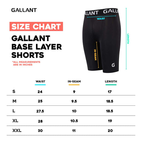 Gallant Base Layer Shorts - Black / Red Size Chart Details.