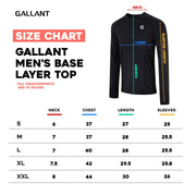 Gallant Men's Base Layer Top - Black/Red Size Chart Details.