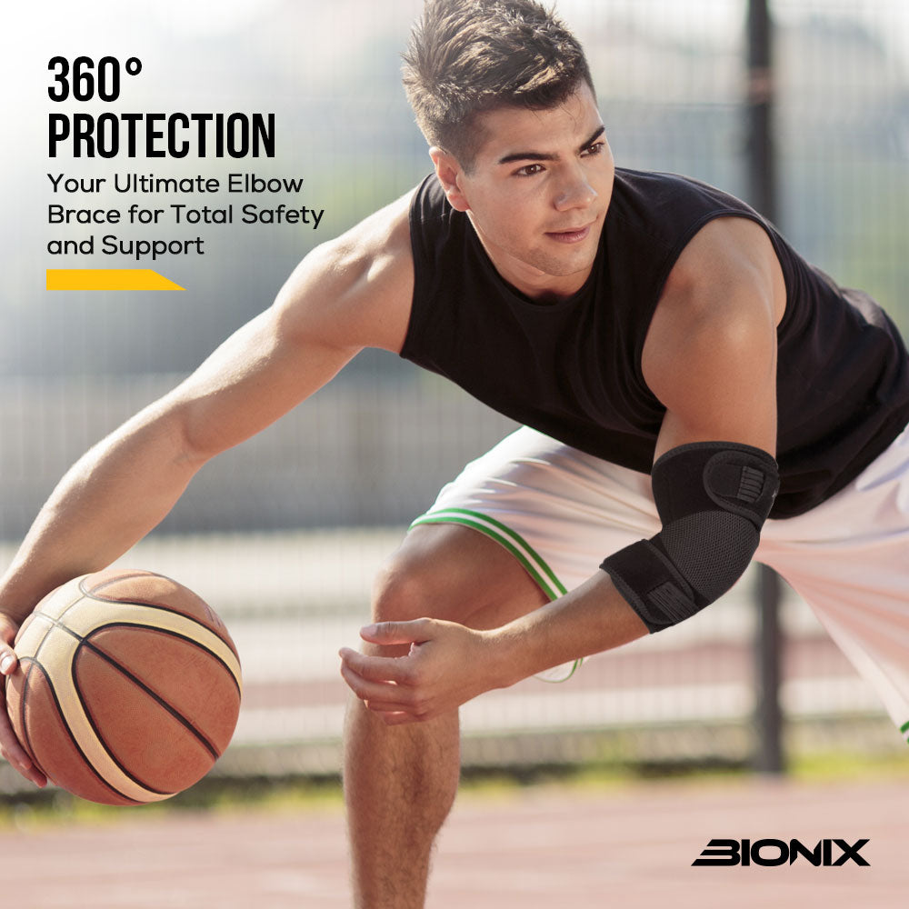 Black Elbow Support 360 Protection Details.