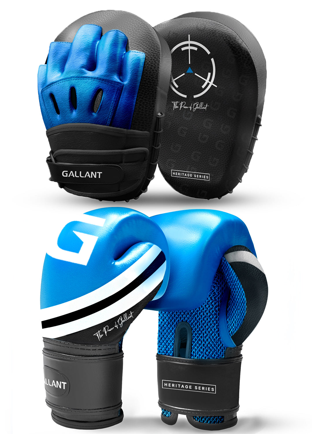 Heritage Series Boxing Gloves and Focus Mitts Pad Lite Combo Blue Color Main IMG.