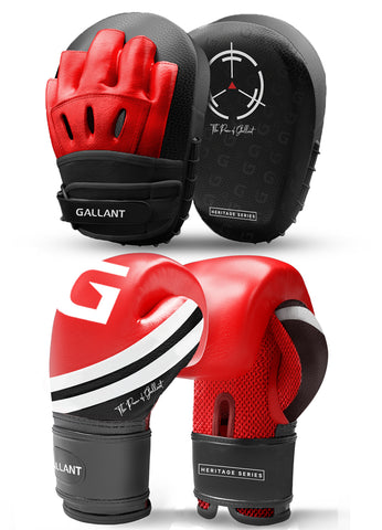 Heritage Series Boxing Gloves and Focus Mitts Pad Lite Combo Red Colour Main IMG.