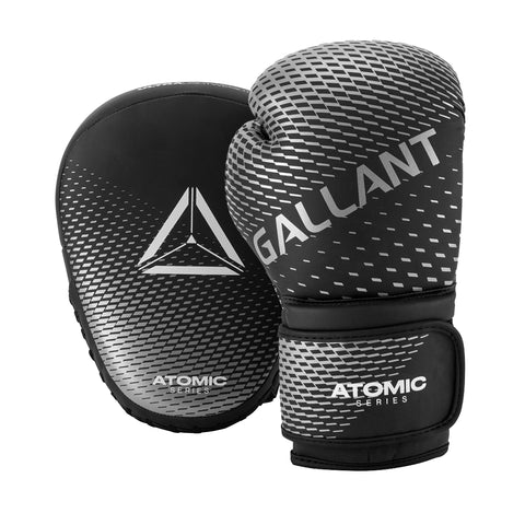 Atomic Series Boxing Gloves and Focus Mitts Combo Set Main IMG Silver Color.