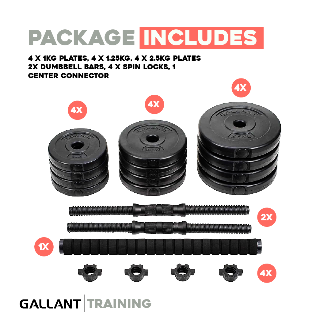 Gallant 20kg Adjustable Dumbbells Weights Set - 2 in 1