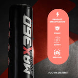6ft Black Heavy Free-Standing Max360 Punchbag Product Specification Details.