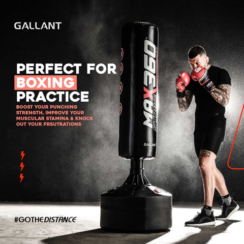 6ft Black Heavy Free-Standing Max360 Punchbag Perfect For Boxing Practice.