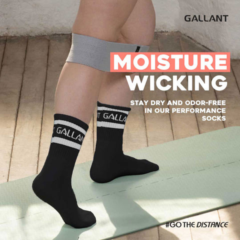 Gallant Sports Socks - 3 Pack Black/White Moisture Wicking.
