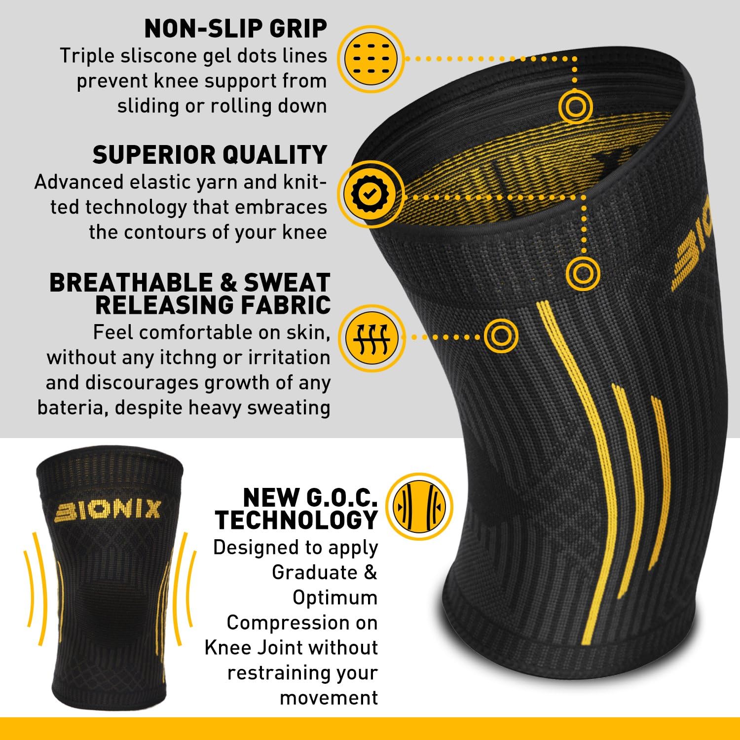 Bionix Knee Support Brace Compression Sleeve,Product details.