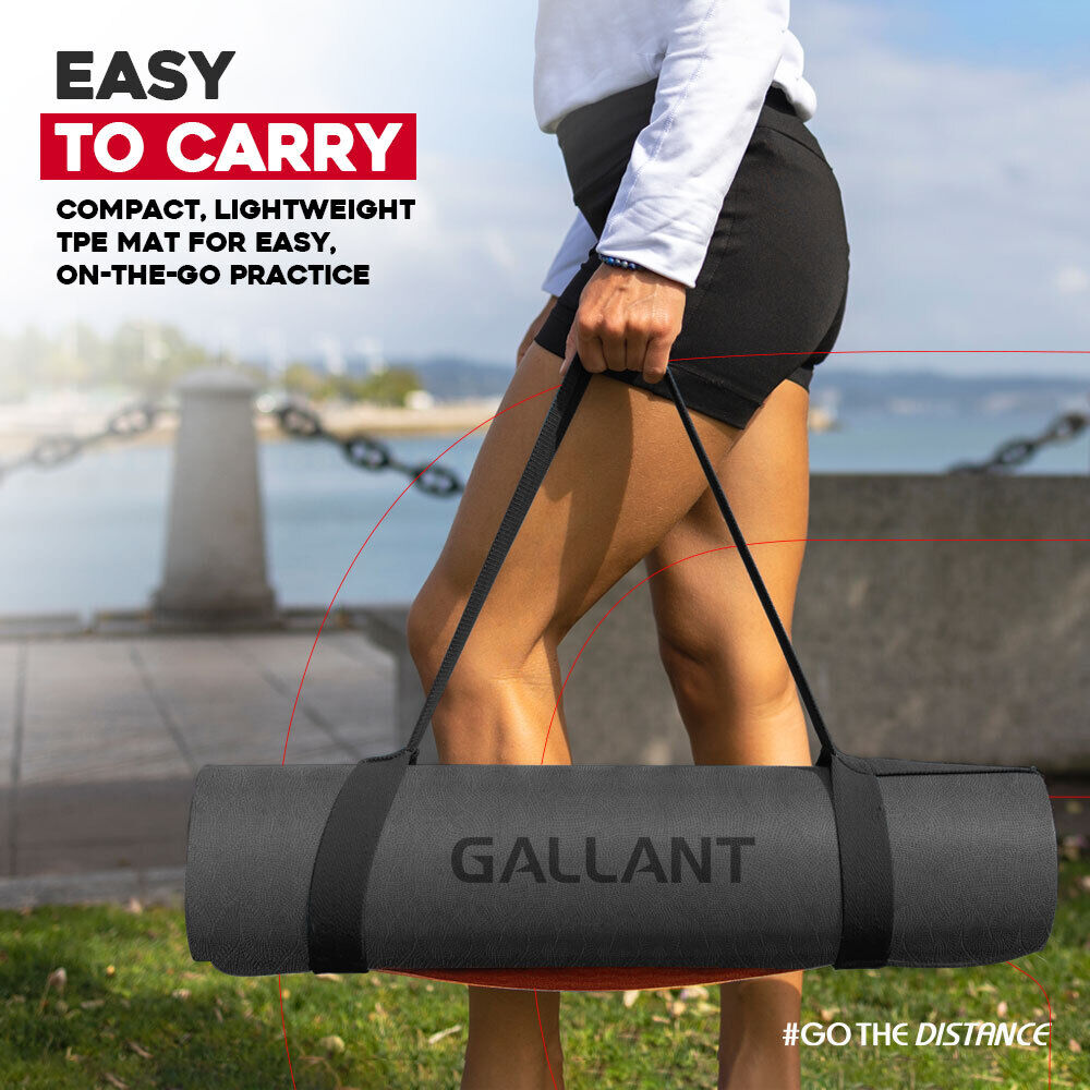 TPE Yoga Mat Non-Slip Alignment Lines Designee with Carry Straps Easy To Carry.
