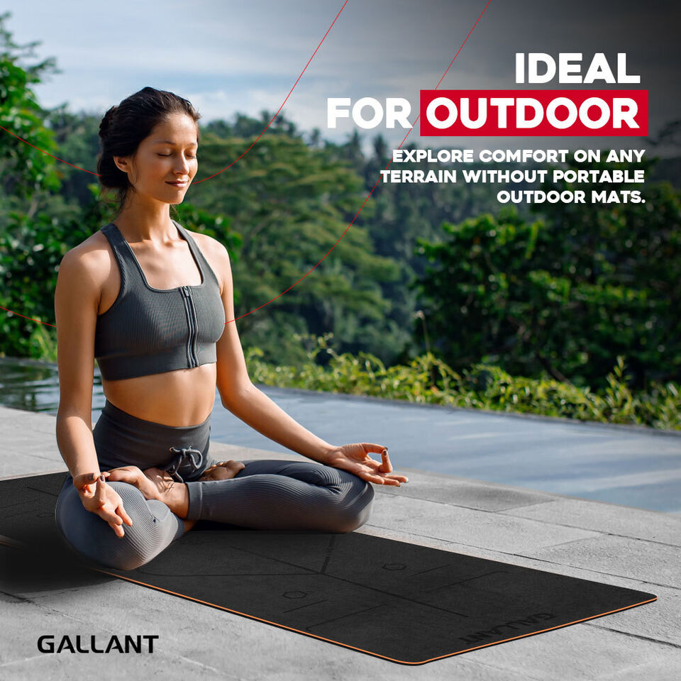 TPE Yoga Mat Non-Slip Alignment Lines Designee with Carry Straps Ideal For Outdoor.