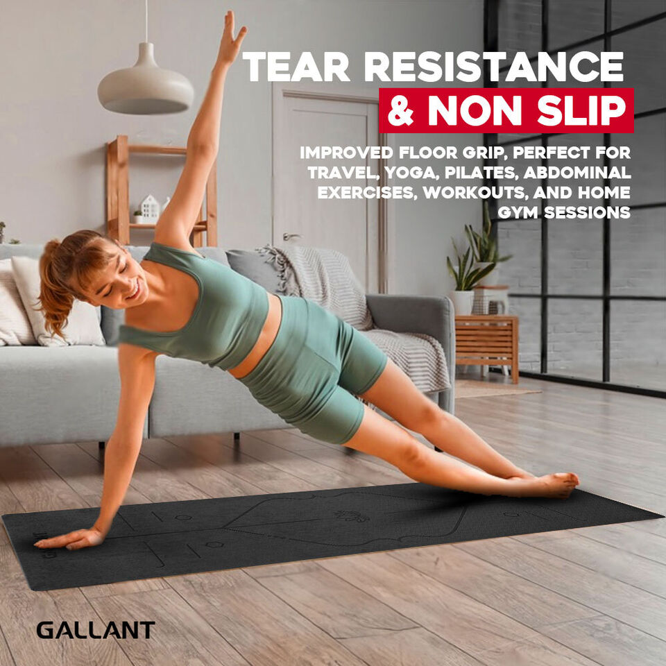 TPE Yoga Mat Non-Slip Alignment Lines Designee with Carry Straps Tear Resistance & Non Slip.
