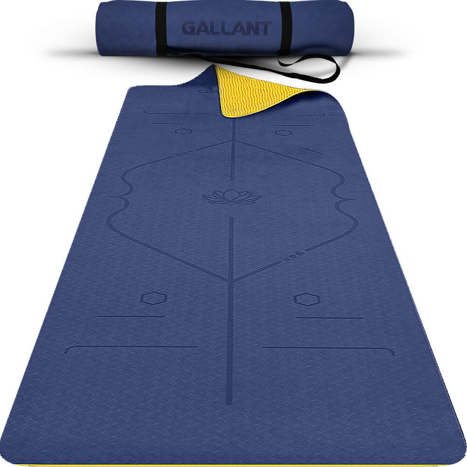 TPE Yoga Mat Non-Slip Alignment Lines Designee with Carry Straps Main Img-3
