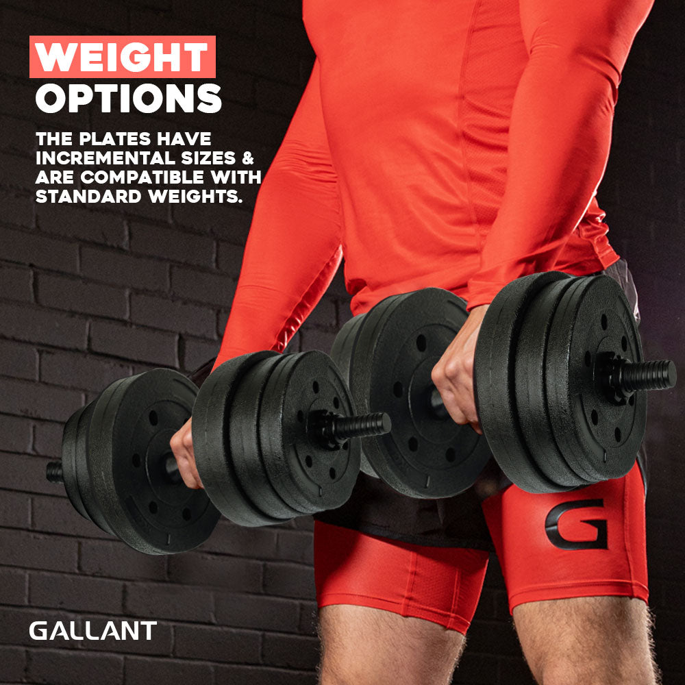 Gallant 20kg Adjustable Weights Dumbbells Set Weight Option Details.