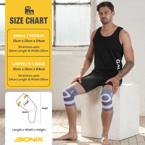 Knee Bandage Wrap Support-Size chart details.